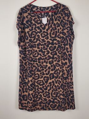 Emery Rose Leppard Print Crepe Knee Length Dress Size 2XL